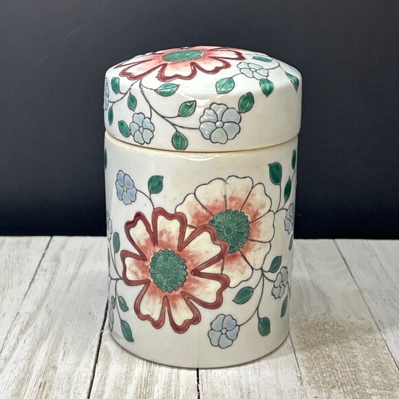 Vintage Chinese Asian Oriental Ginger Jar and Canister Floral Design - Set of 2 - Picture 4 of 10